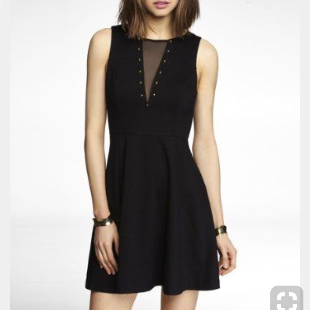 Express studded mesh  fit & flare, dress Black